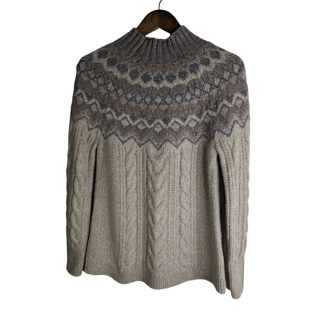 Chico's Mock Neck Cable Knit Yarn Pullover Sweater Textural Yarn Cozy sz 0 S